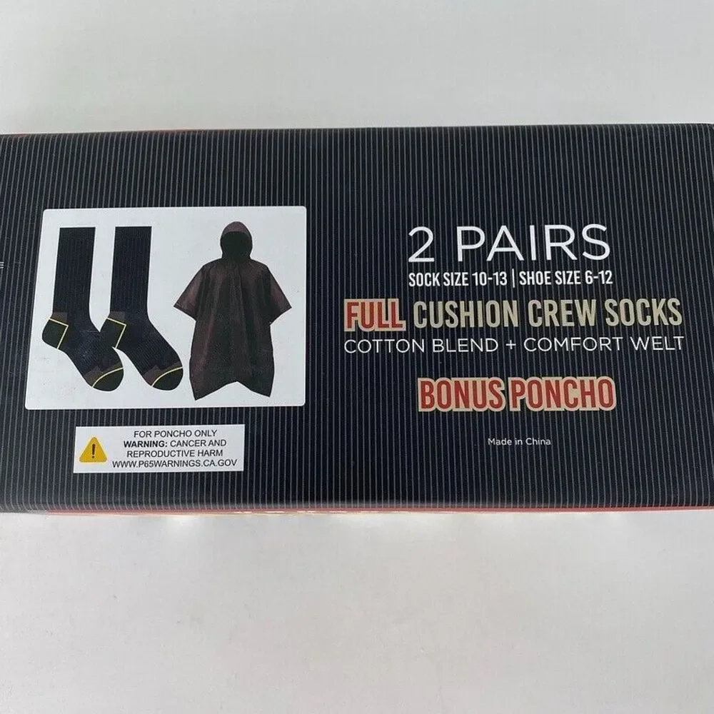 NEW MOSSY OAK Mens Work Socks Sz‎ 10-13 Crew 2 Pair Extra Cushion Black + Poncho